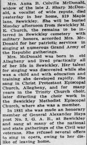 Obituary for Anna B. Colville McDonald