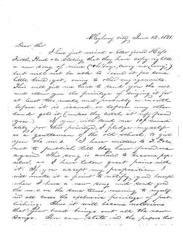 Letter from Foster to Christy, June 12, 1851 p1